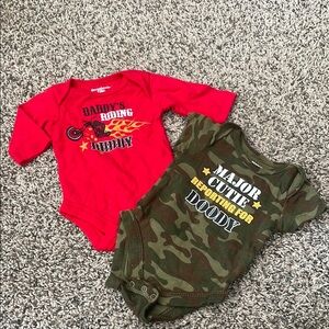 Garanimals Red Long Sleeve Onesie and Green Camouflage Short Sleeve Onesie